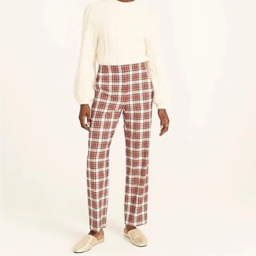 NWT J. Crew Pant Trouser Wool Snowy Stewart Plaid Straight Leg Holiday High Rise